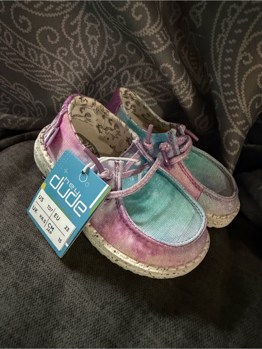Hey Dude Kids Tie-Dye Slip-On Moccasins — Pink & Aqua
